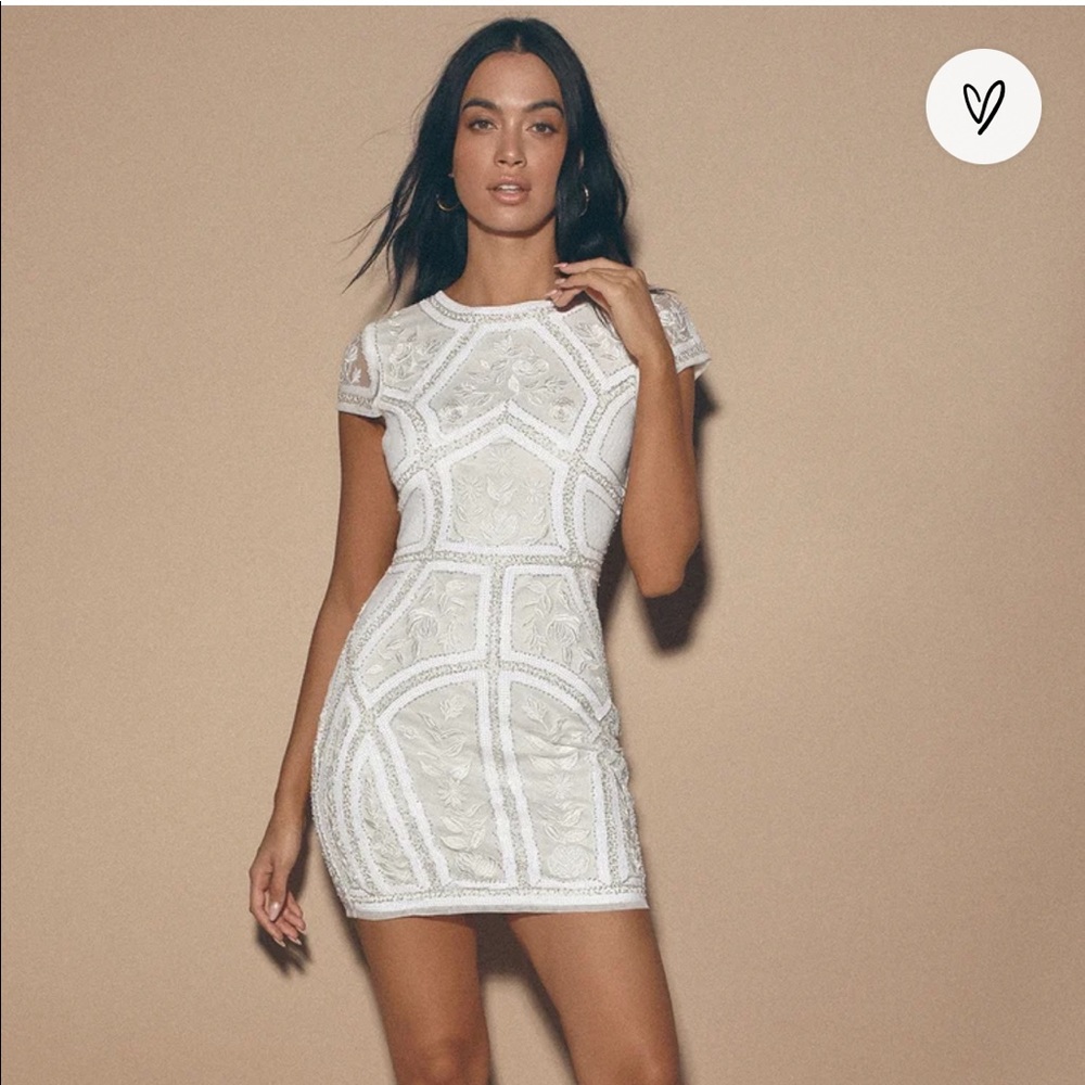 Lulus Spread Your Shine White Sequin
Embroidered Bodycon Dress XS